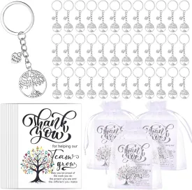 36-Piece Team Appreciation Gift Set - Tree Keychains with Heart Charm, Thank You Cards & Organza Bags - Bulk Employee Thank You Gifts for Coworkers, Staff, Volunteers, Teachers, Nurses