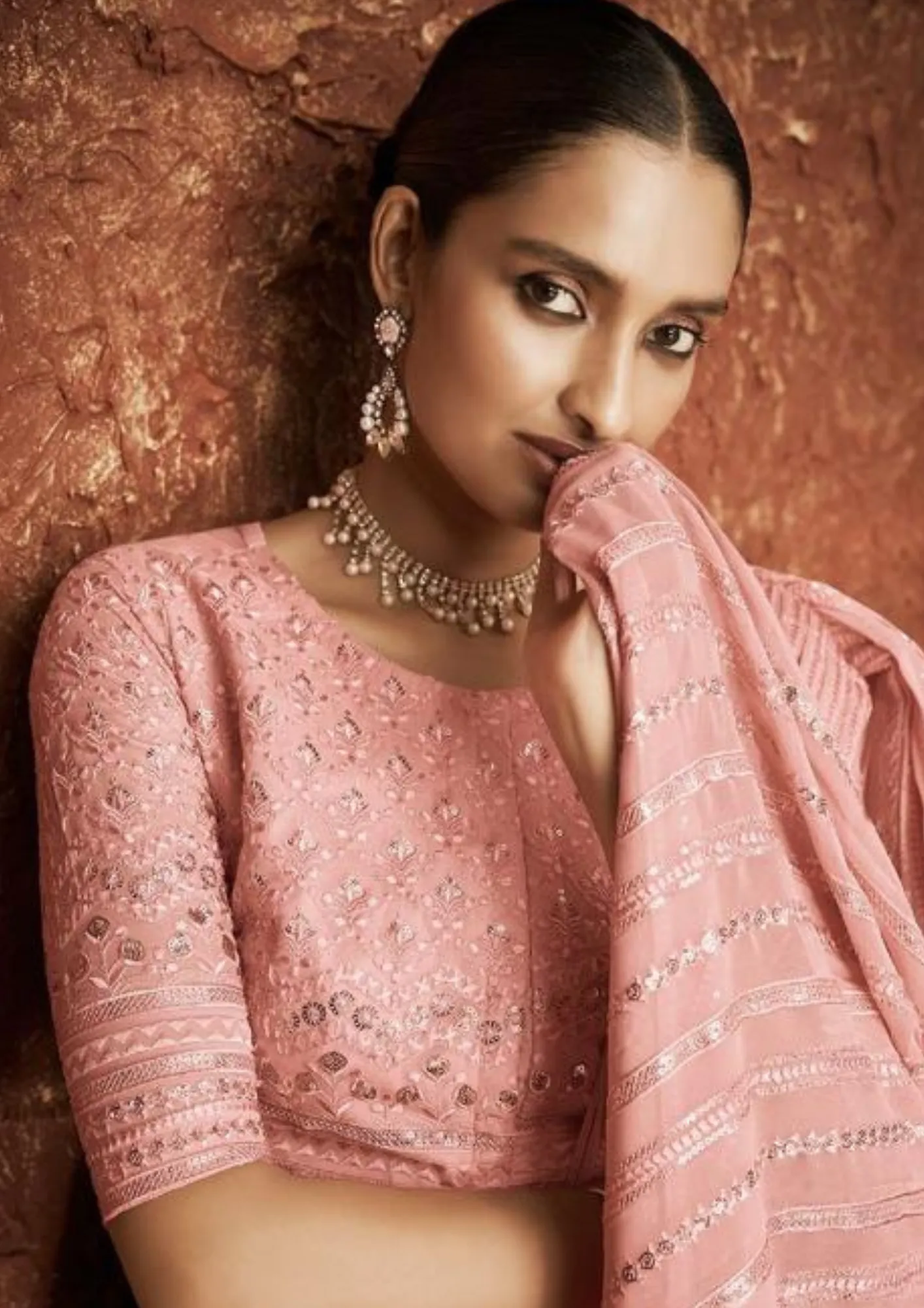 Alluring Pink Color Embroidery Salwar Suits With Sequins Work For Women