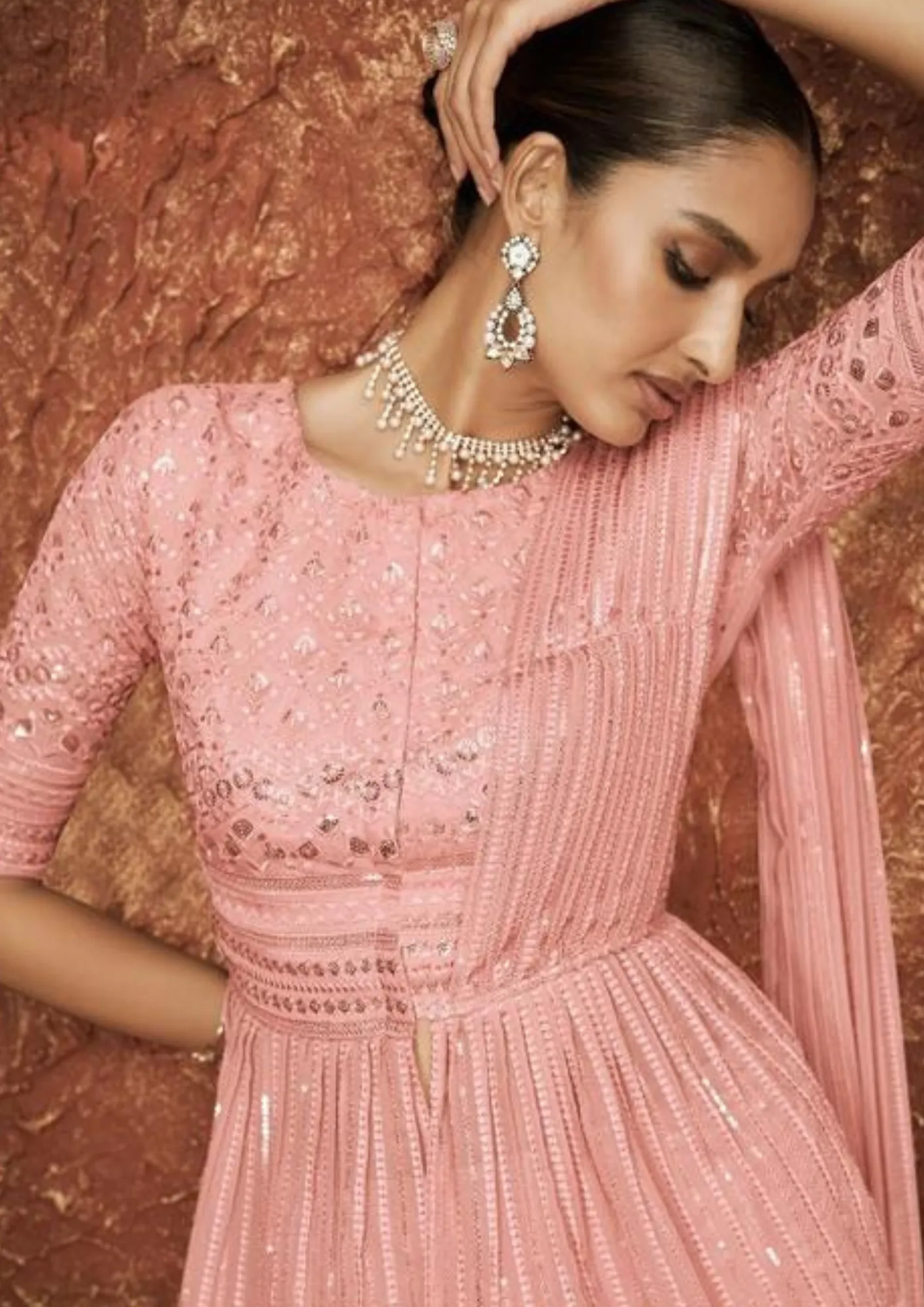 Alluring Pink Color Embroidery Salwar Suits With Sequins Work For Women