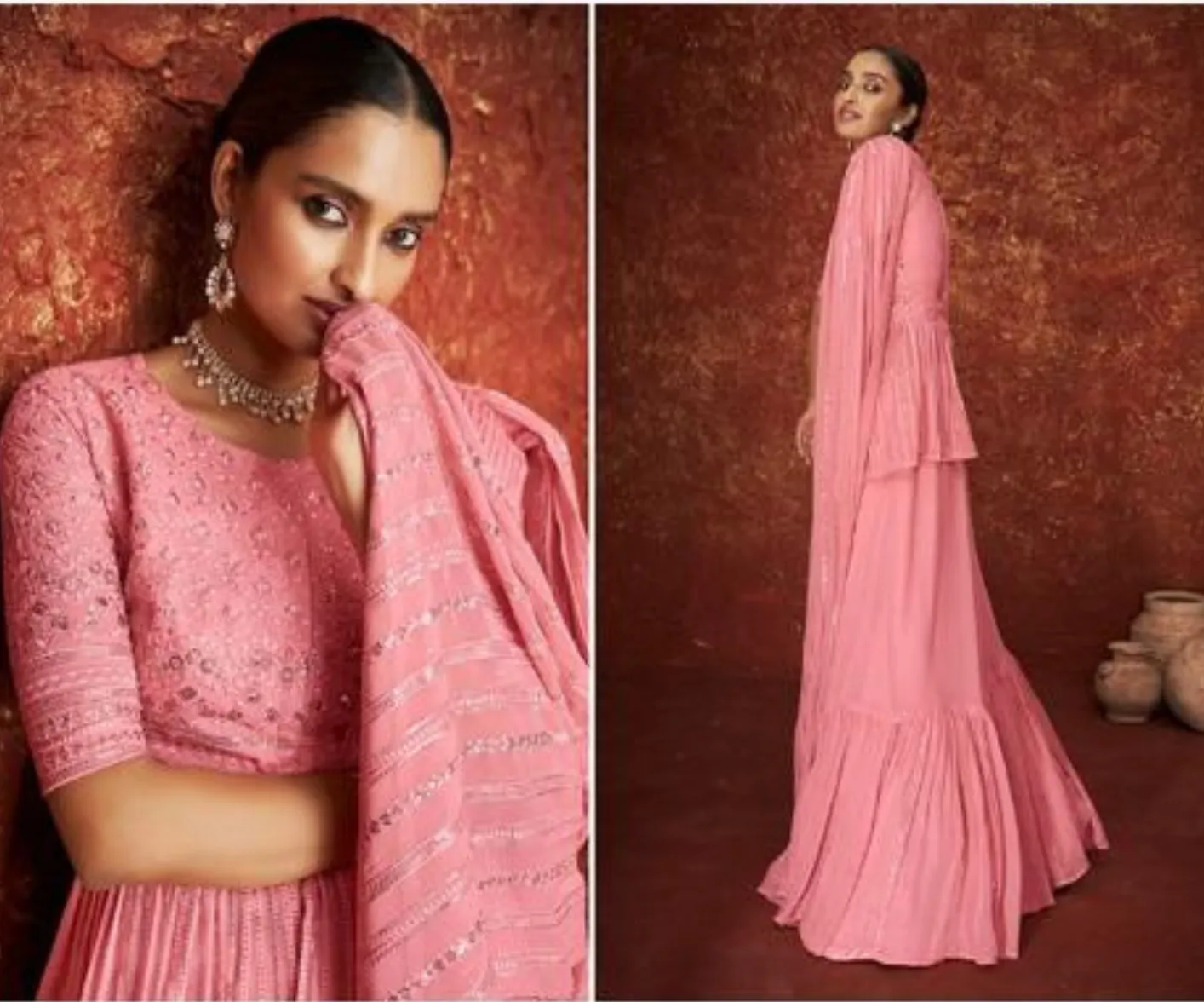 Alluring Pink Color Embroidery Salwar Suits With Sequins Work For Women