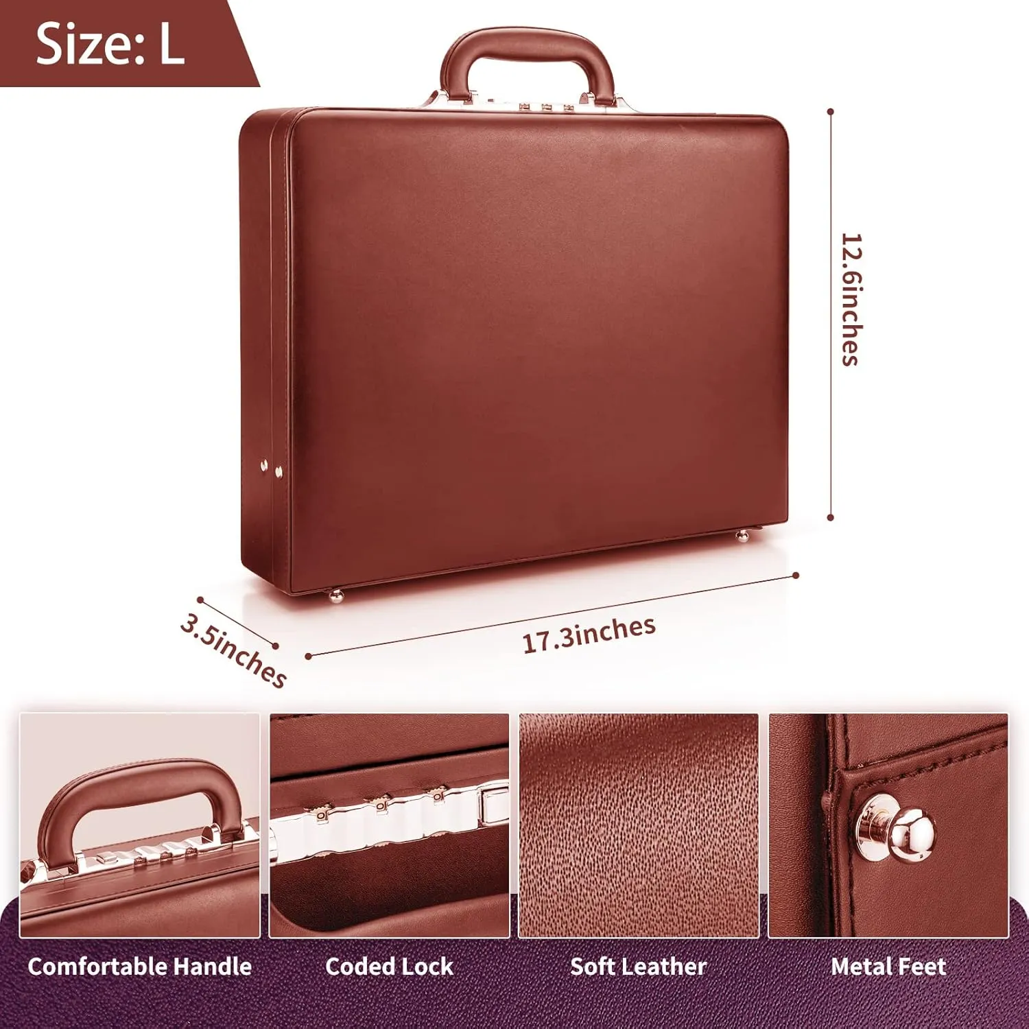 Briefcases for Men, Professional Leather Briefcase with Lock, Hard Shell Business Brief Case, Durable Executive Attache Case for Laptop Documents, Mens Hard Briefcase for Work Office Travel