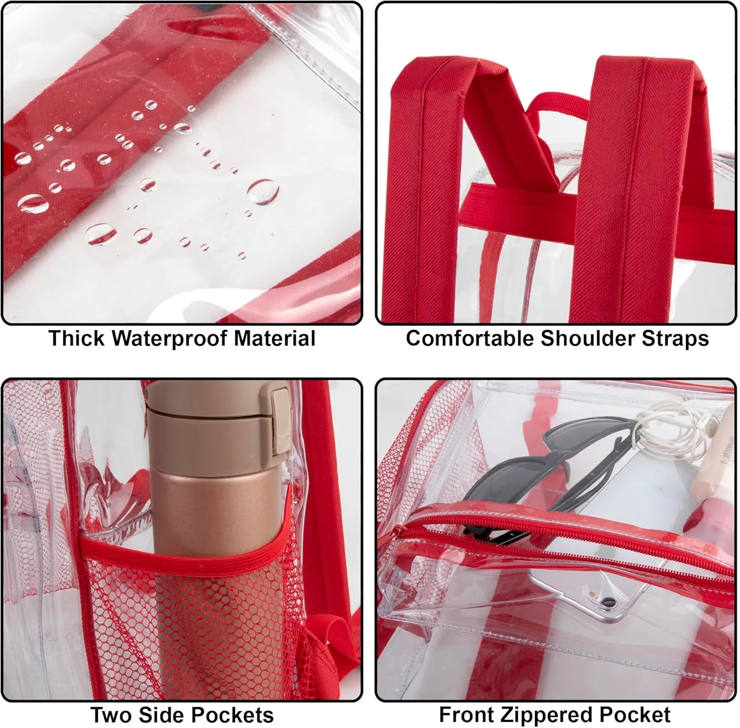 Bulk Clear Backpacks Wholesale for School 24 Pack Clear Backpacks for Boys, Girls, School, Stadium, Travel (Red Pack)