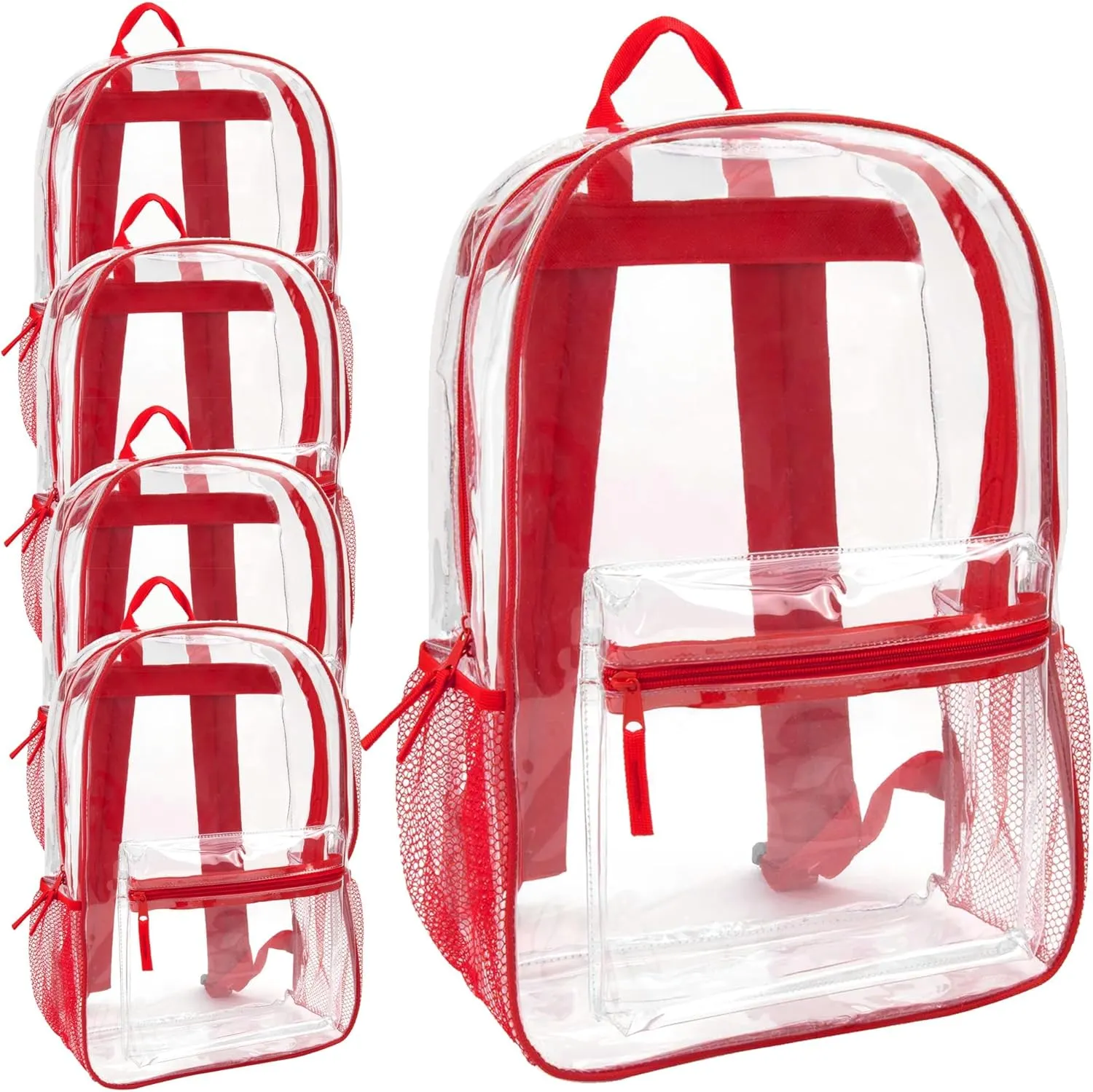 Bulk Clear Backpacks Wholesale for School 24 Pack Clear Backpacks for Boys, Girls, School, Stadium, Travel (Red Pack)