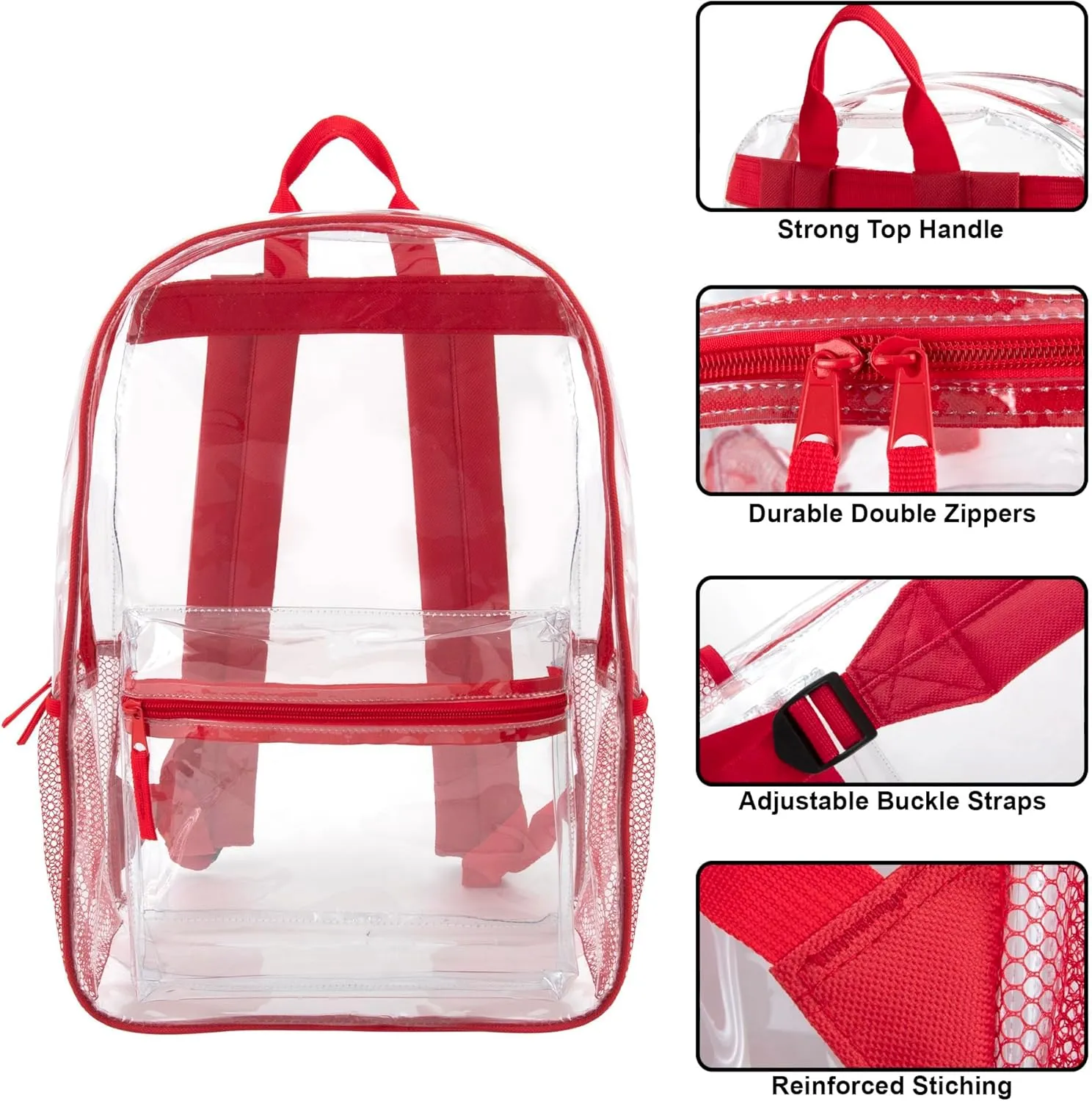 Bulk Clear Backpacks Wholesale for School 24 Pack Clear Backpacks for Boys, Girls, School, Stadium, Travel (Red Pack)