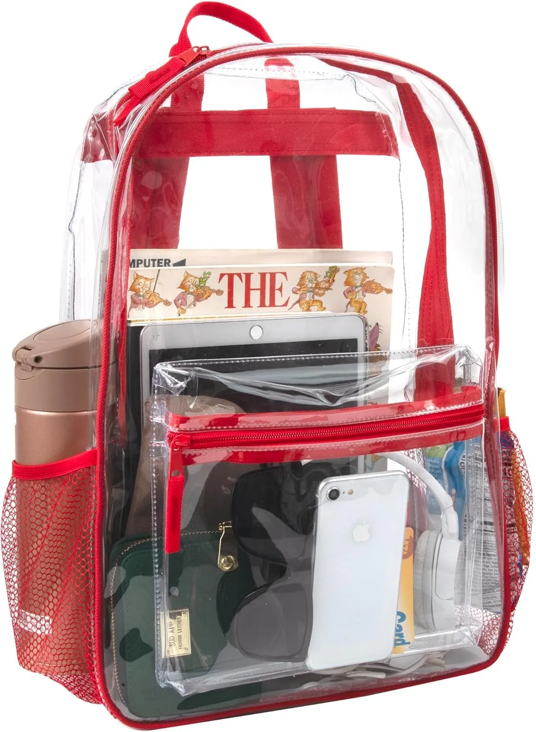 Bulk Clear Backpacks Wholesale for School 24 Pack Clear Backpacks for Boys, Girls, School, Stadium, Travel (Red Pack)