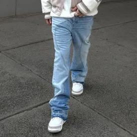 Casual and personalized solid color loose jeans