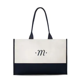 Classic Script Initial Tote - Navy Letter "A"