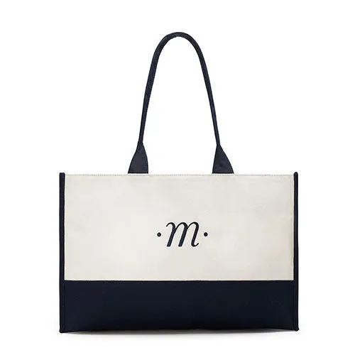 Classic Script Initial Tote - Navy Letter "A"