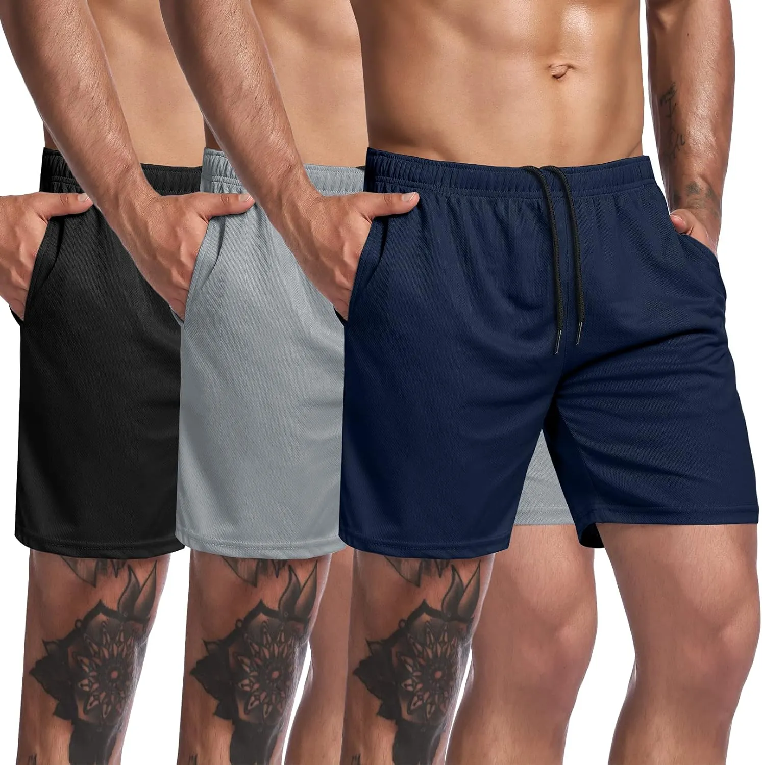 COOFANDY Men's 3 Pack Workout Gym Shorts Mesh Athletic Shorts Lightweight Bodybuilding Training Short Pants with Pockets