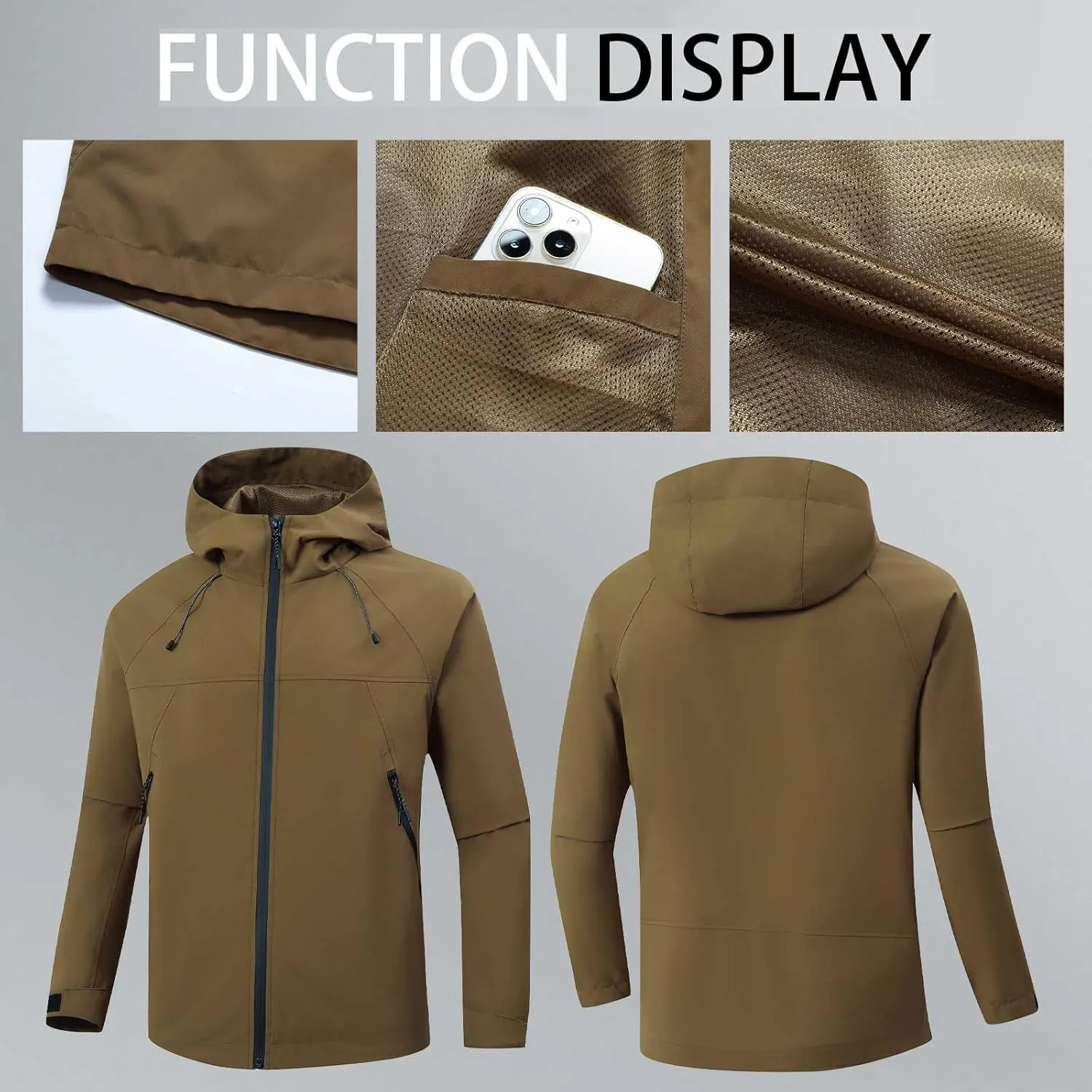 Custom Mens Waterproof Jacket Add Your Design Lightweight Mountain Sports Outdoor Windbreaker Hooded Raincoat Shell