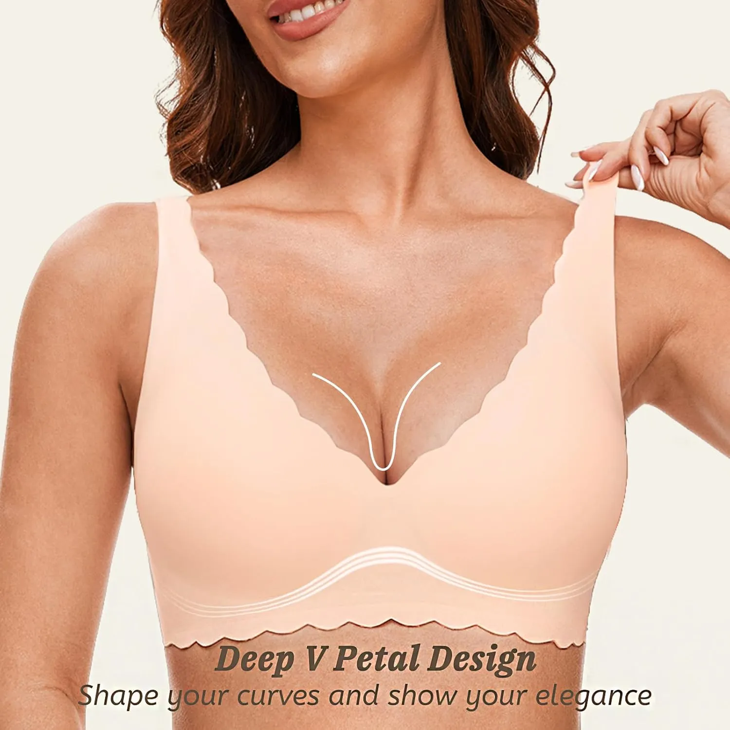 Deep V Petal Bras for Women No Underwire Soft Wireless Bras Comfort Seamless Bralettes with Extender