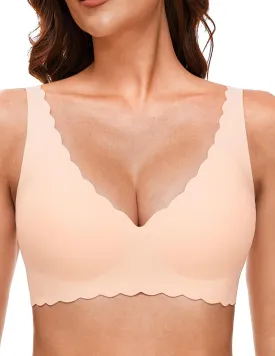 Deep V Petal Bras for Women No Underwire Soft Wireless Bras Comfort Seamless Bralettes with Extender
