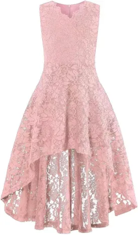 Girls Floral Lace Dress Easter Bridesmaid Vintage Formal Cocktail Party Swallowtail Swing Dresses 7-14 Years
