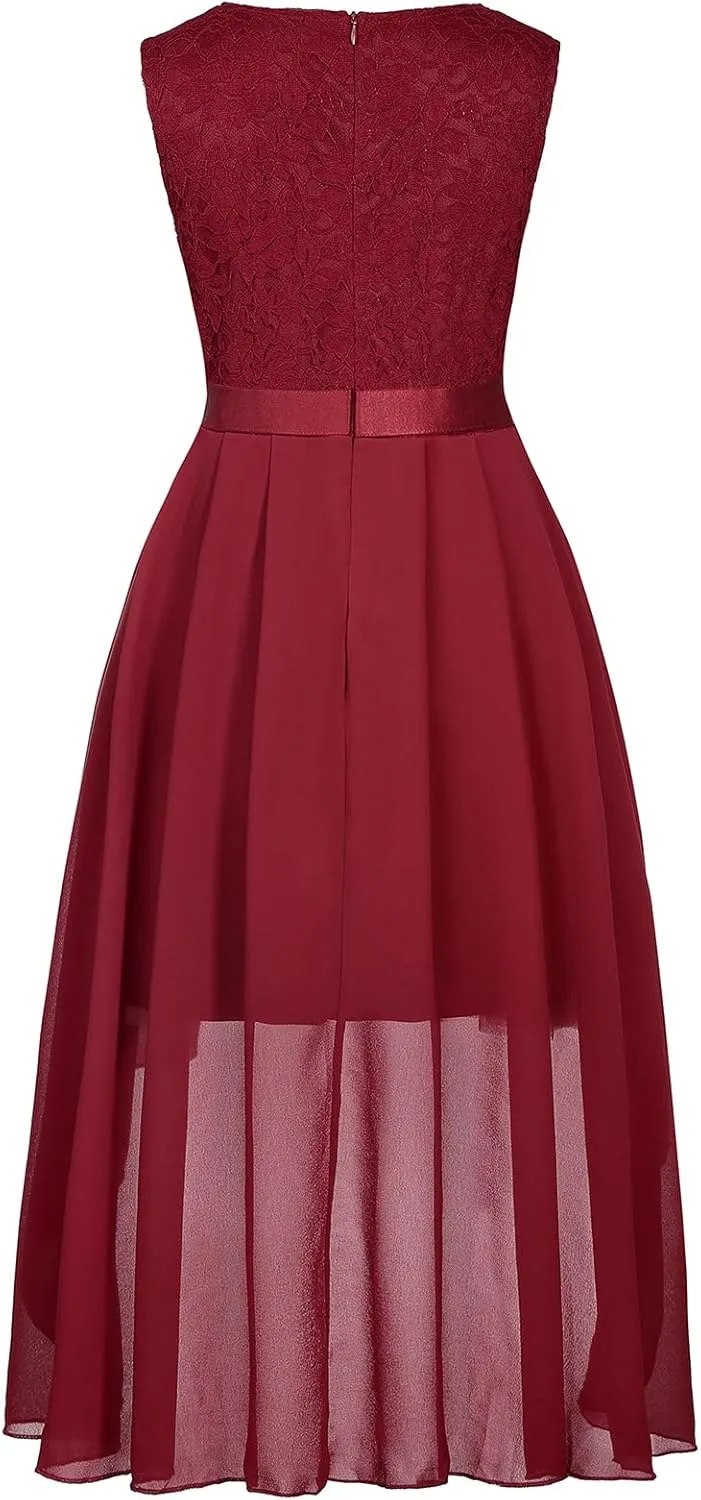 Girls Floral Lace Dress Easter Bridesmaid Vintage Formal Cocktail Party Swallowtail Swing Dresses 7-14 Years