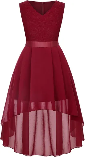 Girls Floral Lace Dress Easter Bridesmaid Vintage Formal Cocktail Party Swallowtail Swing Dresses 7-14 Years
