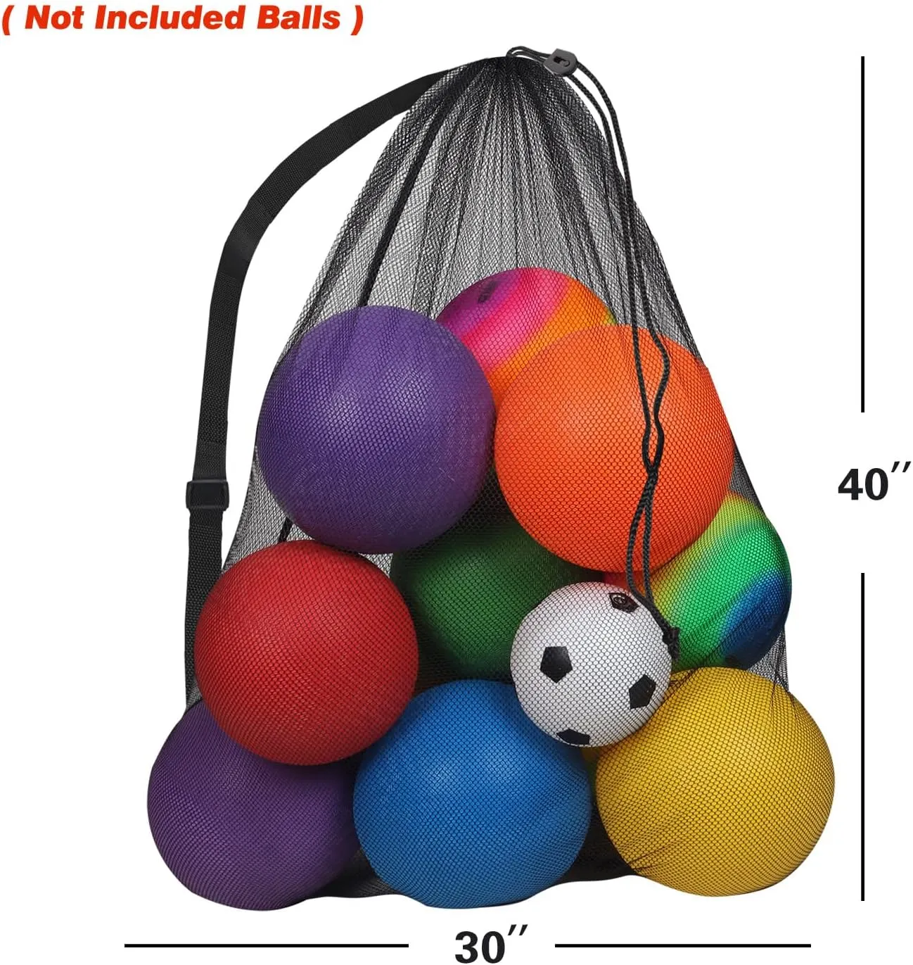 GSE Games & Sports Expert Black Extra Large Mesh Sports Ball Drawstring Bag, 30" x 40" Soccer Equipment Bag with Adjustable Shoulder Strap for Football, Basketball, Volleyball, Swimming
