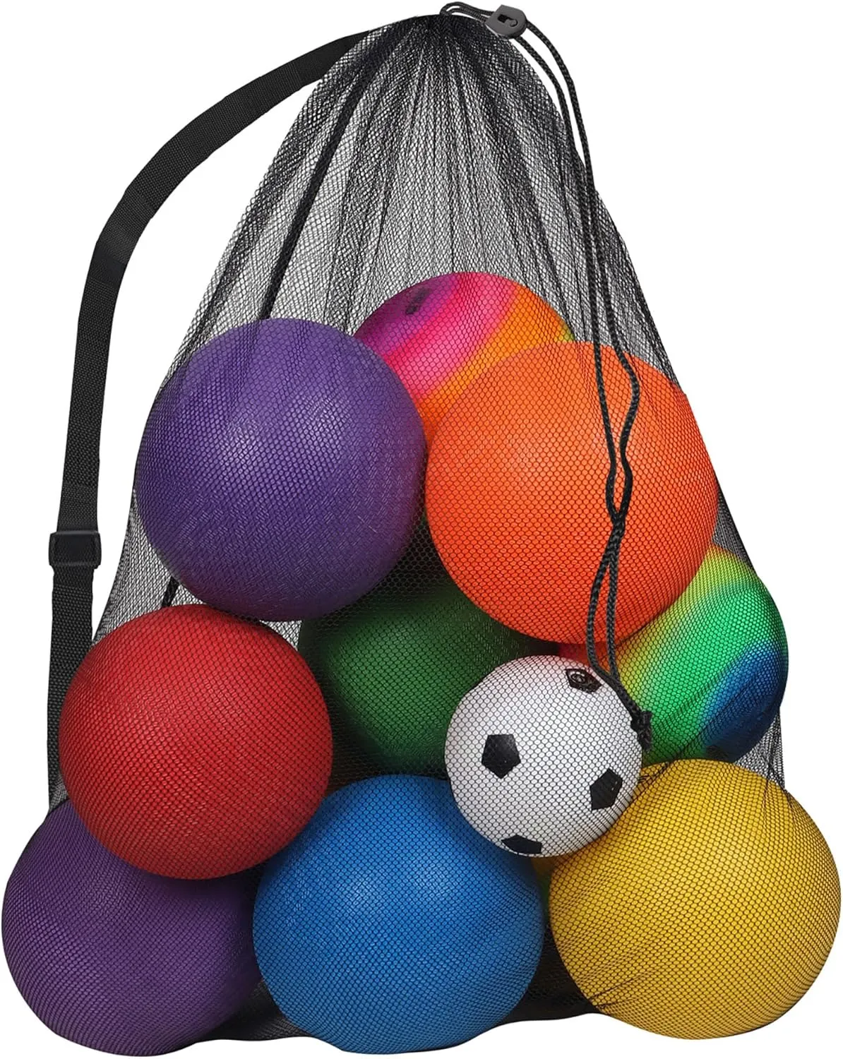 GSE Games & Sports Expert Black Extra Large Mesh Sports Ball Drawstring Bag, 30" x 40" Soccer Equipment Bag with Adjustable Shoulder Strap for Football, Basketball, Volleyball, Swimming