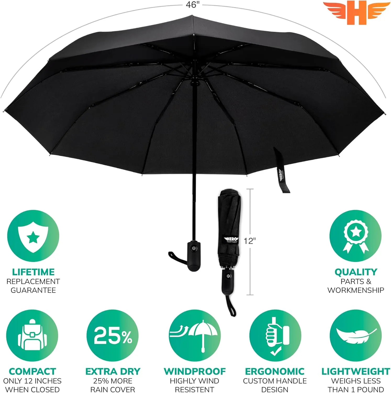 HERO Travel Umbrella ?C Windproof, Compact and Portable