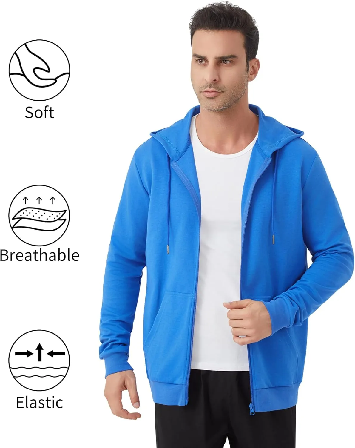 Idtswch Mens Tall Lightweight Hoodies Zip Up Sweatshirt Slim Fit Jacket