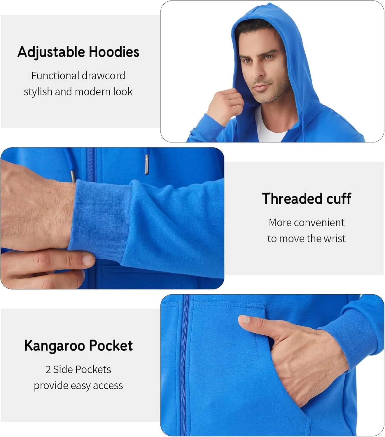 Idtswch Mens Tall Lightweight Hoodies Zip Up Sweatshirt Slim Fit Jacket