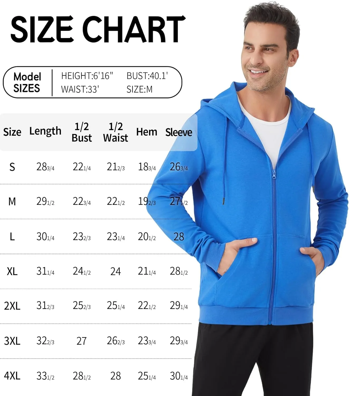 Idtswch Mens Tall Lightweight Hoodies Zip Up Sweatshirt Slim Fit Jacket