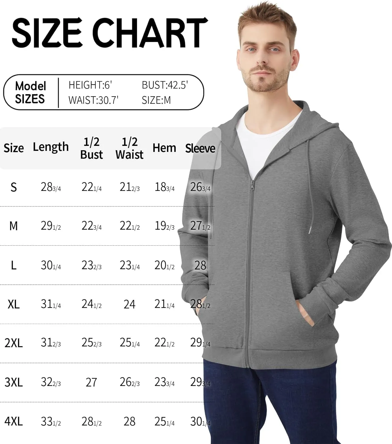 Idtswch Mens Tall Lightweight Hoodies Zip Up Sweatshirt Slim Fit Jacket