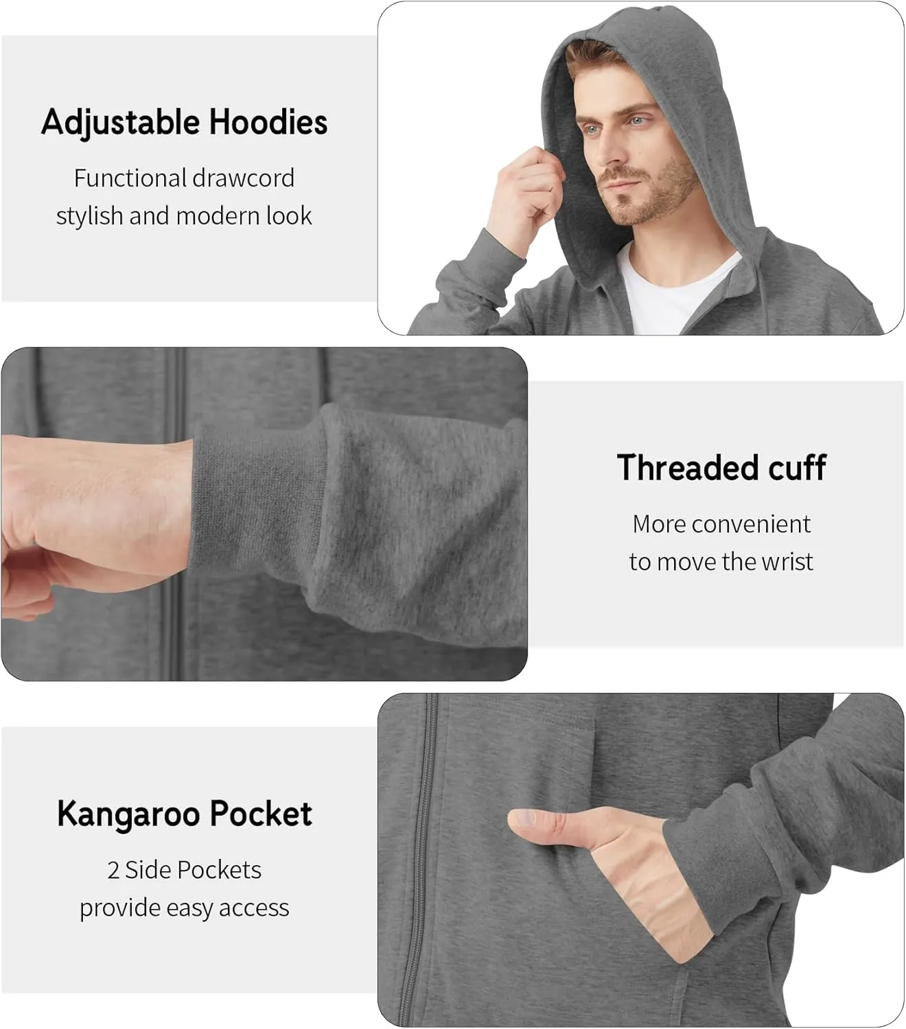 Idtswch Mens Tall Lightweight Hoodies Zip Up Sweatshirt Slim Fit Jacket