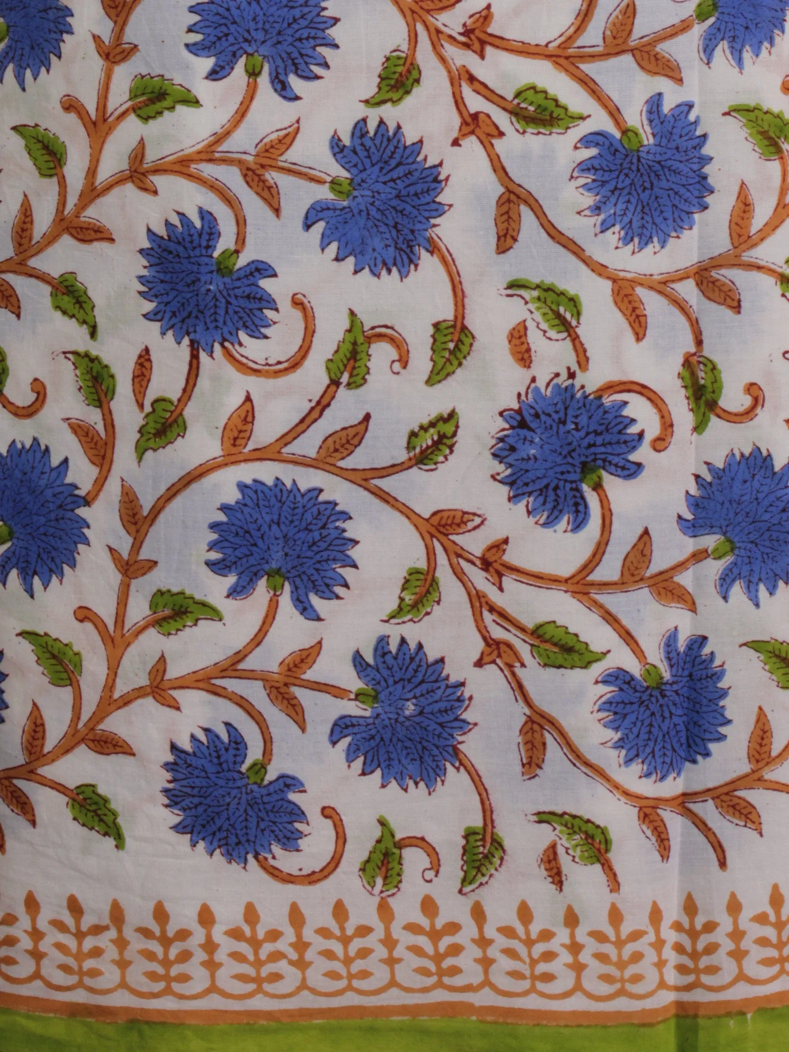 Ivory Blue Green Hand Block Printed Cotton Suit-Salwar Fabric With Chiffon Dupatta (Set of 3) - S16281289