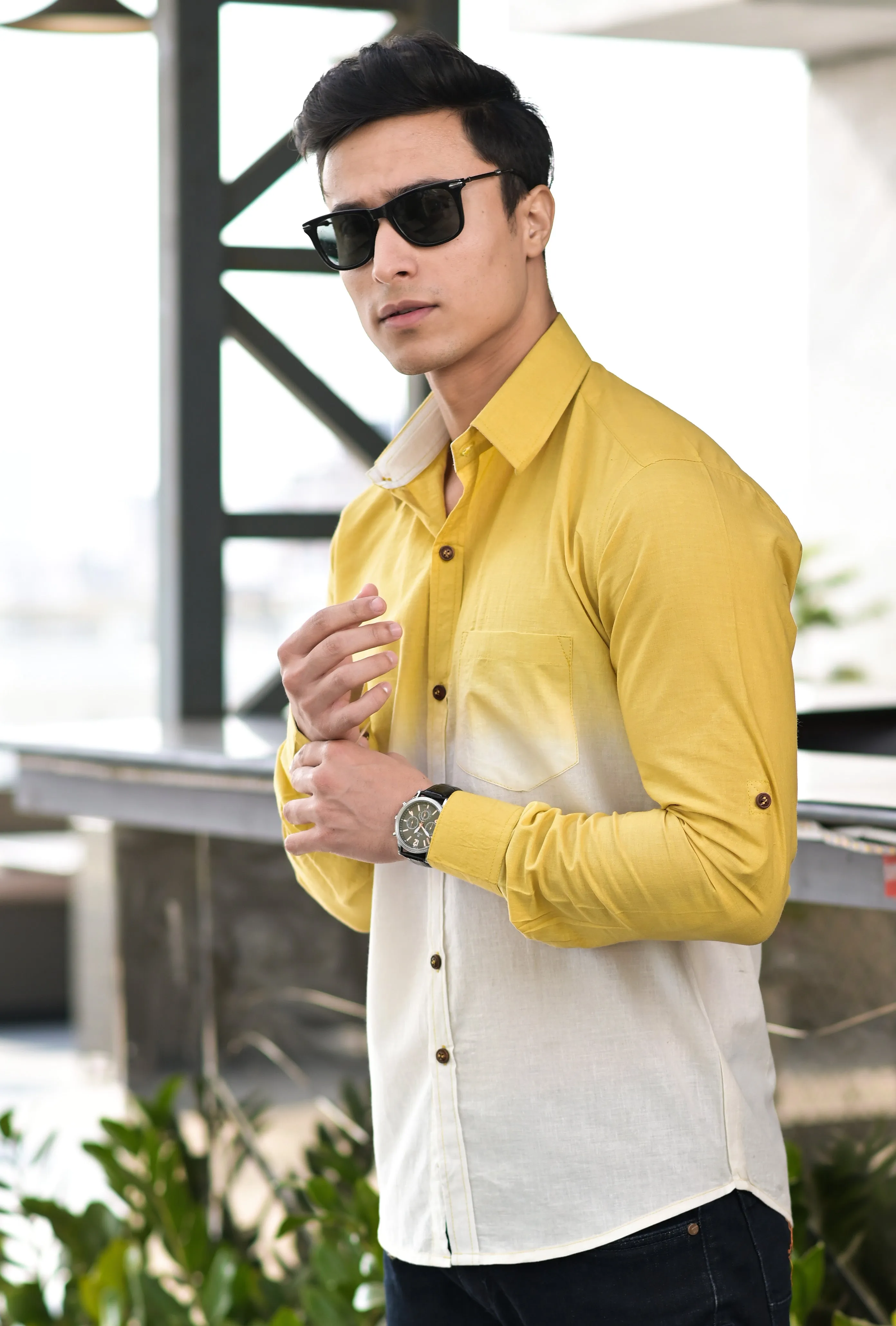 Men Ombre Printed Cotton Casual Shirt