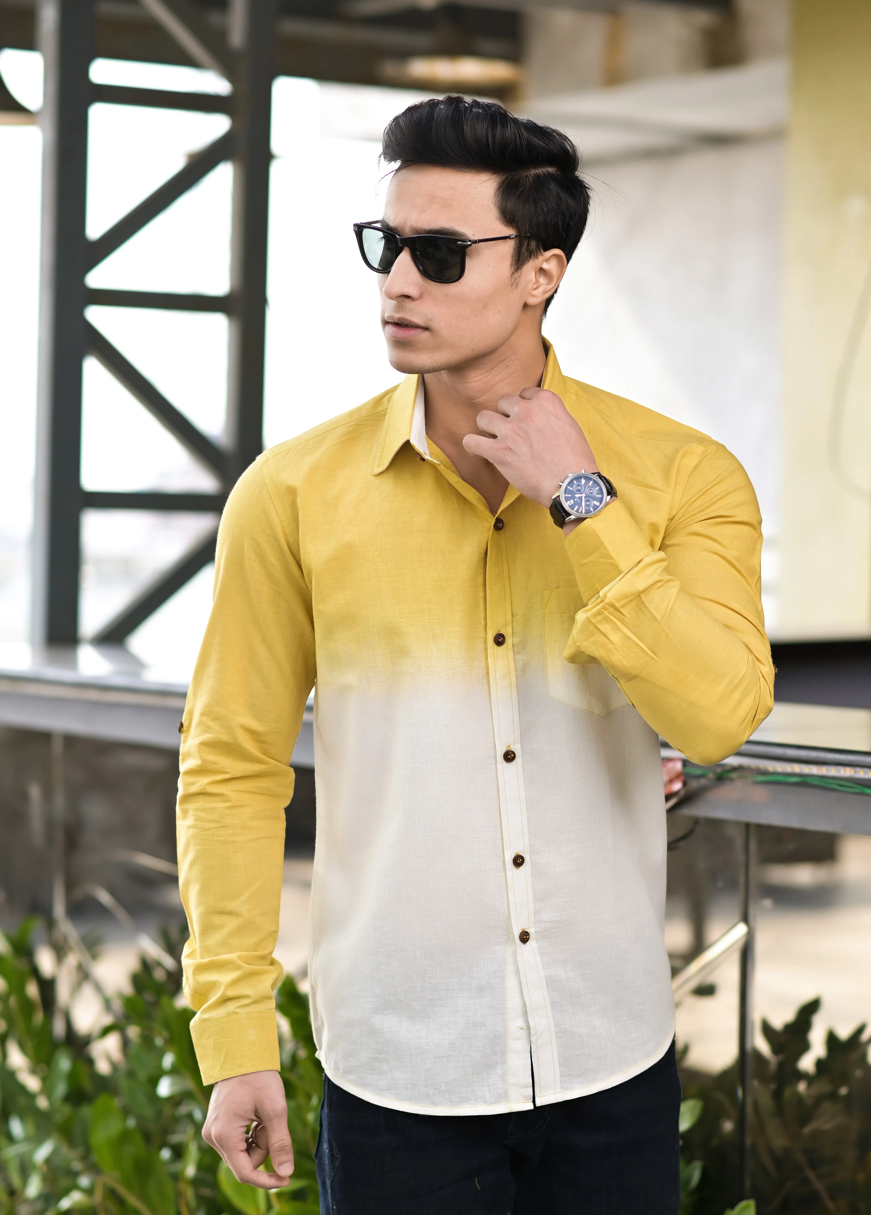 Men Ombre Printed Cotton Casual Shirt