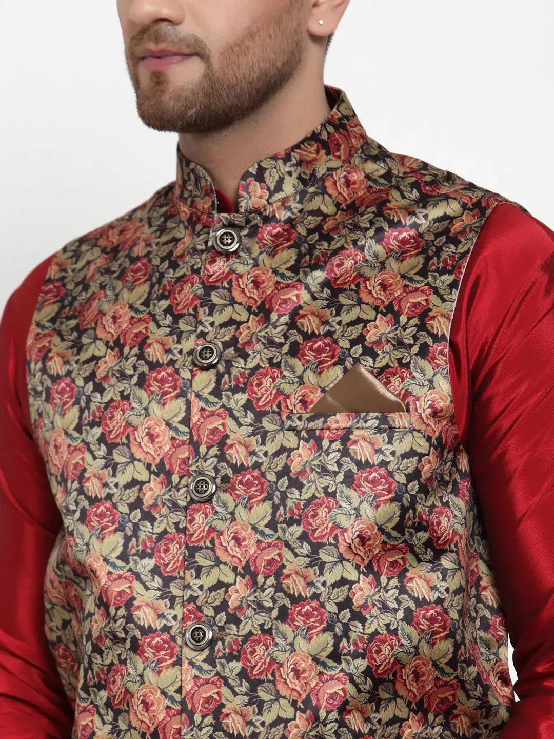 Men'S Black Printed Nehru Jacket