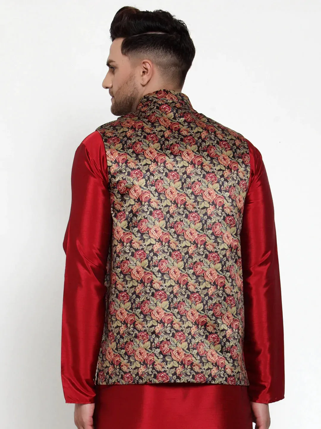 Men'S Black Printed Nehru Jacket