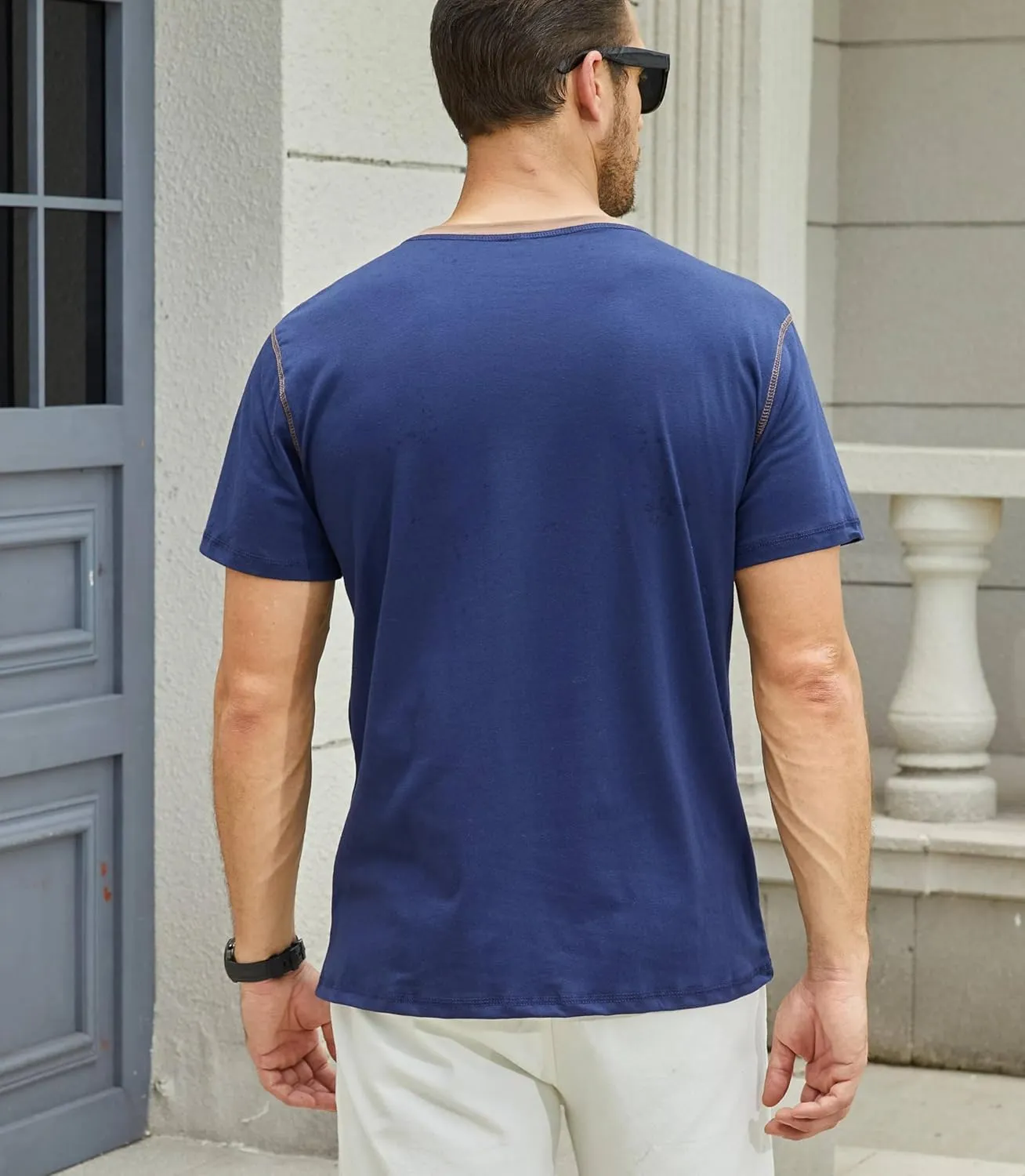 Men's Casual Henley Shirts Classic Button Cotton Short Sleeve T-Shirt Summer Basic Solid Lightweight Tees Tops