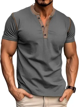 Men's Casual Henley Shirts Classic Button Cotton Short Sleeve T-Shirt Summer Basic Solid Lightweight Tees Tops