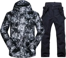 Mens Ski Jacket and Pants Set Ski Suit Winter Waterproof Windproof Hooded Snow Coat 2 Pieces Snowboarding Snowsuits