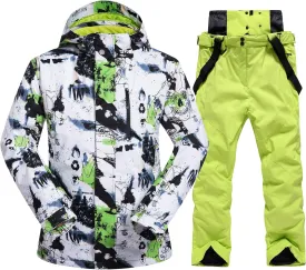 Mens Ski Jacket and Pants Set Ski Suit Winter Waterproof Windproof Hooded Snow Coat 2 Pieces Snowboarding Snowsuits