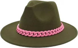 Men's Vintage Chain Top Hat Classic Wide Brim Hats for Women Men Party Church Felt Jazz Cap