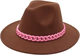Men's Vintage Chain Top Hat Classic Wide Brim Hats for Women Men Party Church Felt Jazz Cap