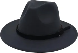 Men's Vintage Fedora Hats for Men Wide Brim Fedora Hat Classic Wedding Panama Jazz Cap with Belt Dark Gray