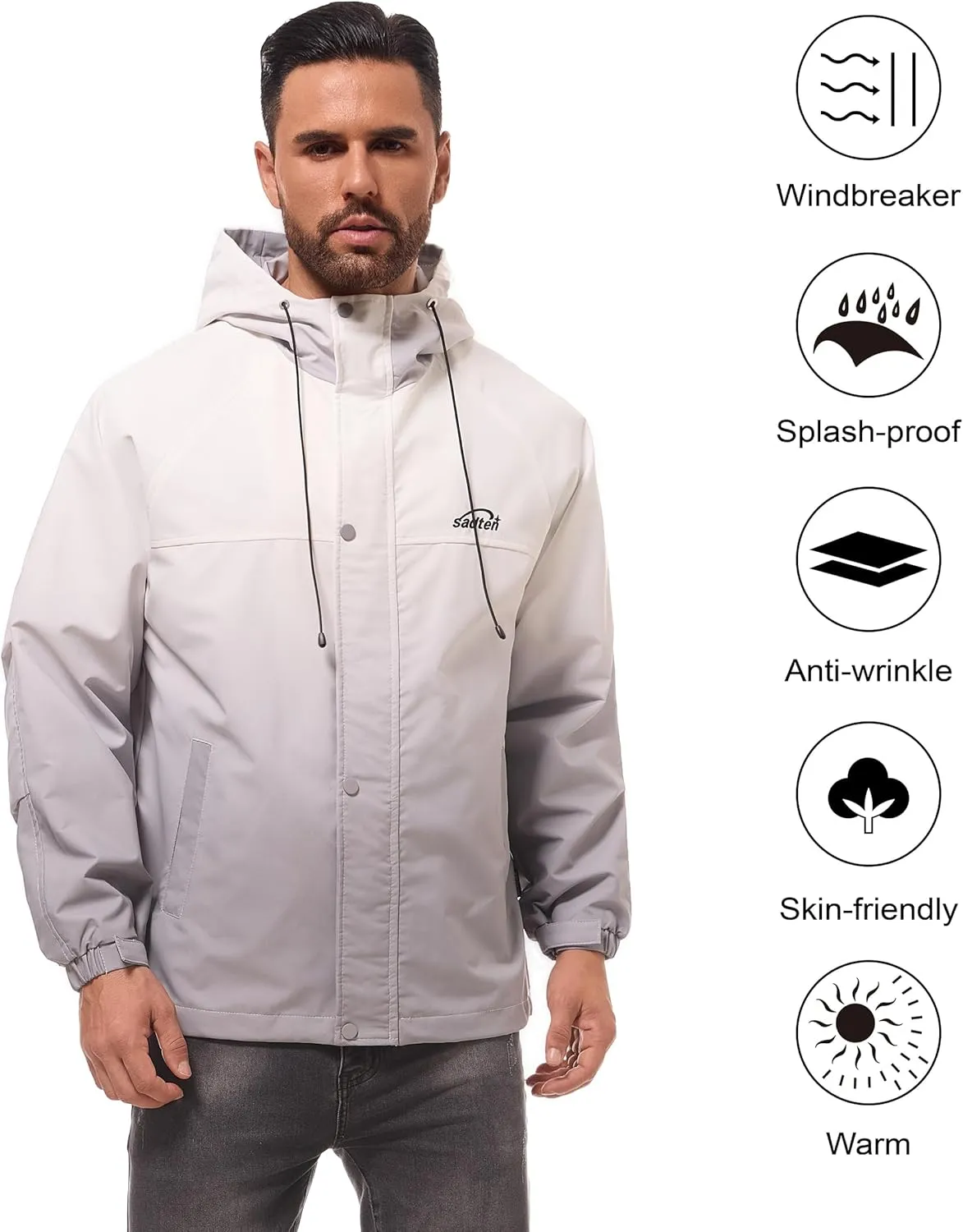 MONTVOO Lightweight Jackets for Men Zip Up Softshell Wind Breaker Hooded Hiking Coat Tactical Running Travel