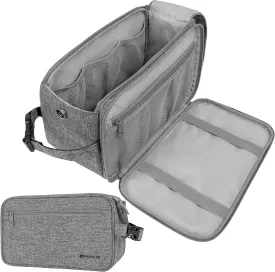 PAVILIA Toiletry Bag for Men, Travel Essentials Shaving Dopp Kit, Mens Travel Bag Toiletries Organizer Case for Grooming, PU Leather Water Resistant Cosmetic Bag Pouch (XL, Heather Grey)