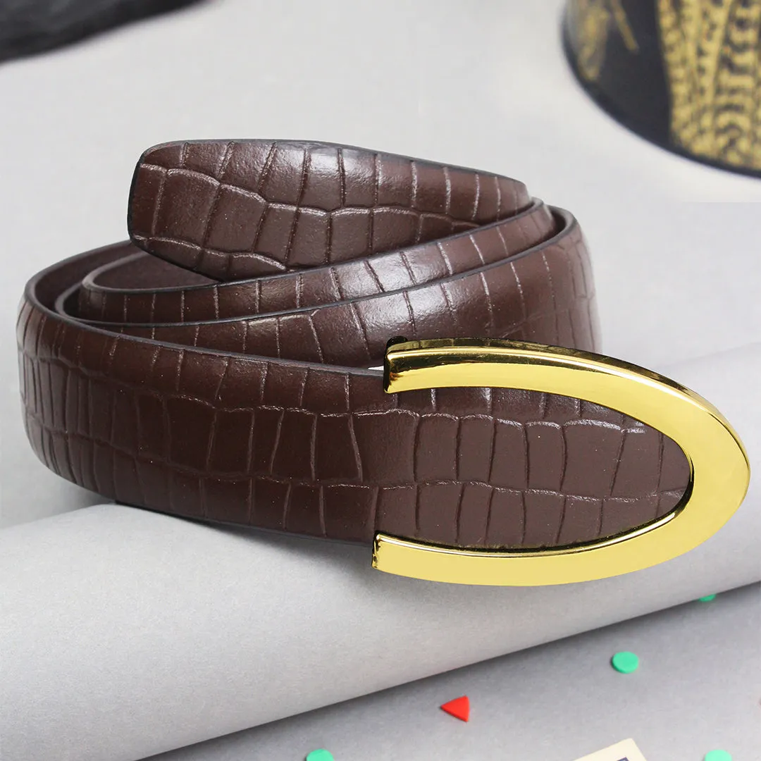 Peluche Regalia Brown Checkered Profile Leather Belt For Men