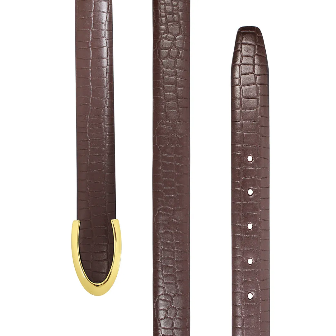 Peluche Regalia Brown Checkered Profile Leather Belt For Men