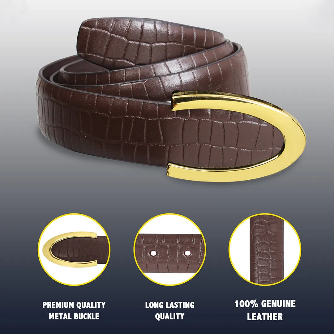 Peluche Regalia Brown Checkered Profile Leather Belt For Men