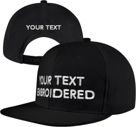 Pranboo Custom Text Snapback Hat/Cap | Embroidered Front & Back | Personalized Flat Brim Hats