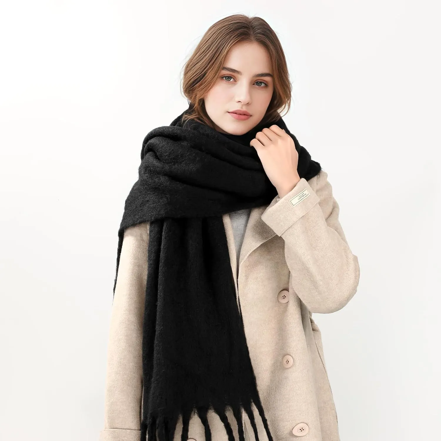 Pure Color Mohair Winter Scarf - Warm Cashmere Feel Scarf for Women and Men
