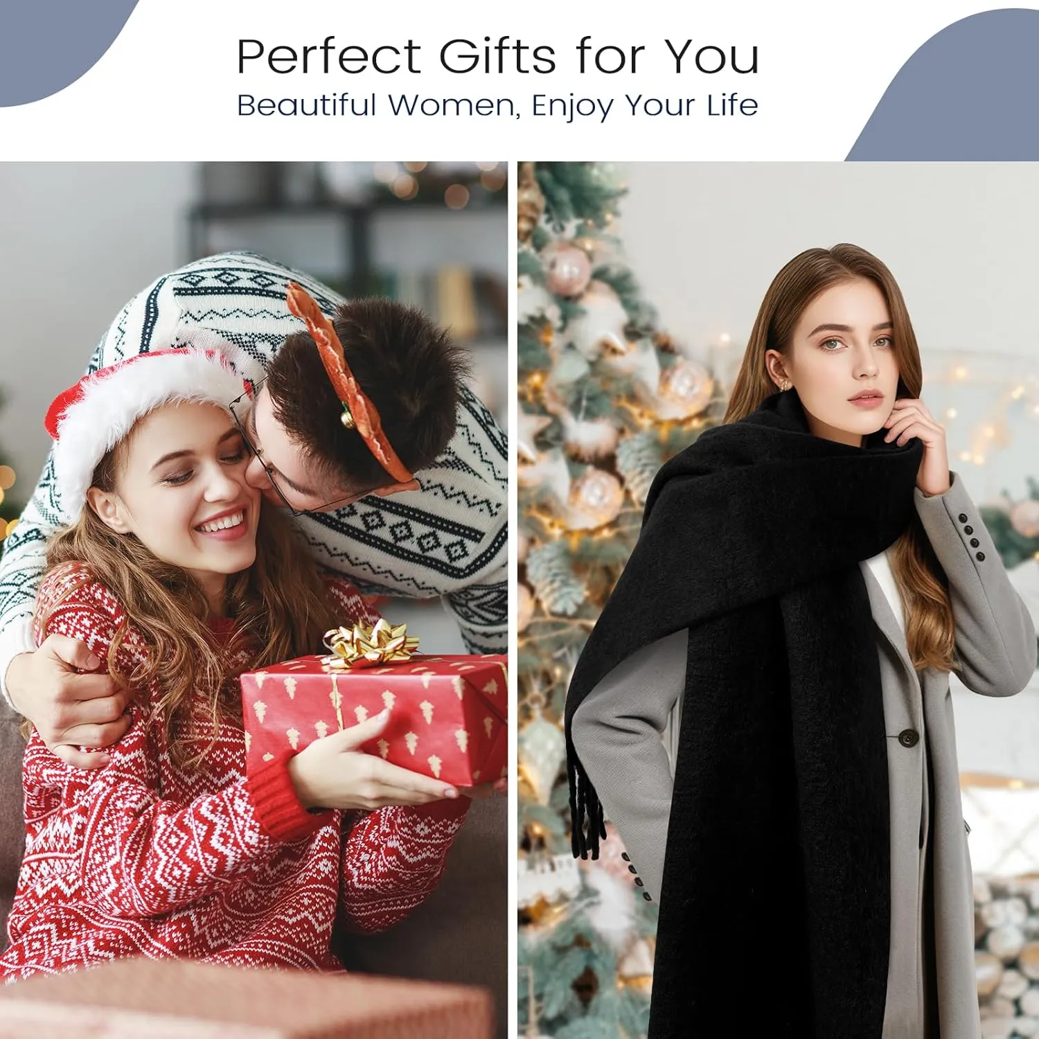 Pure Color Mohair Winter Scarf - Warm Cashmere Feel Scarf for Women and Men