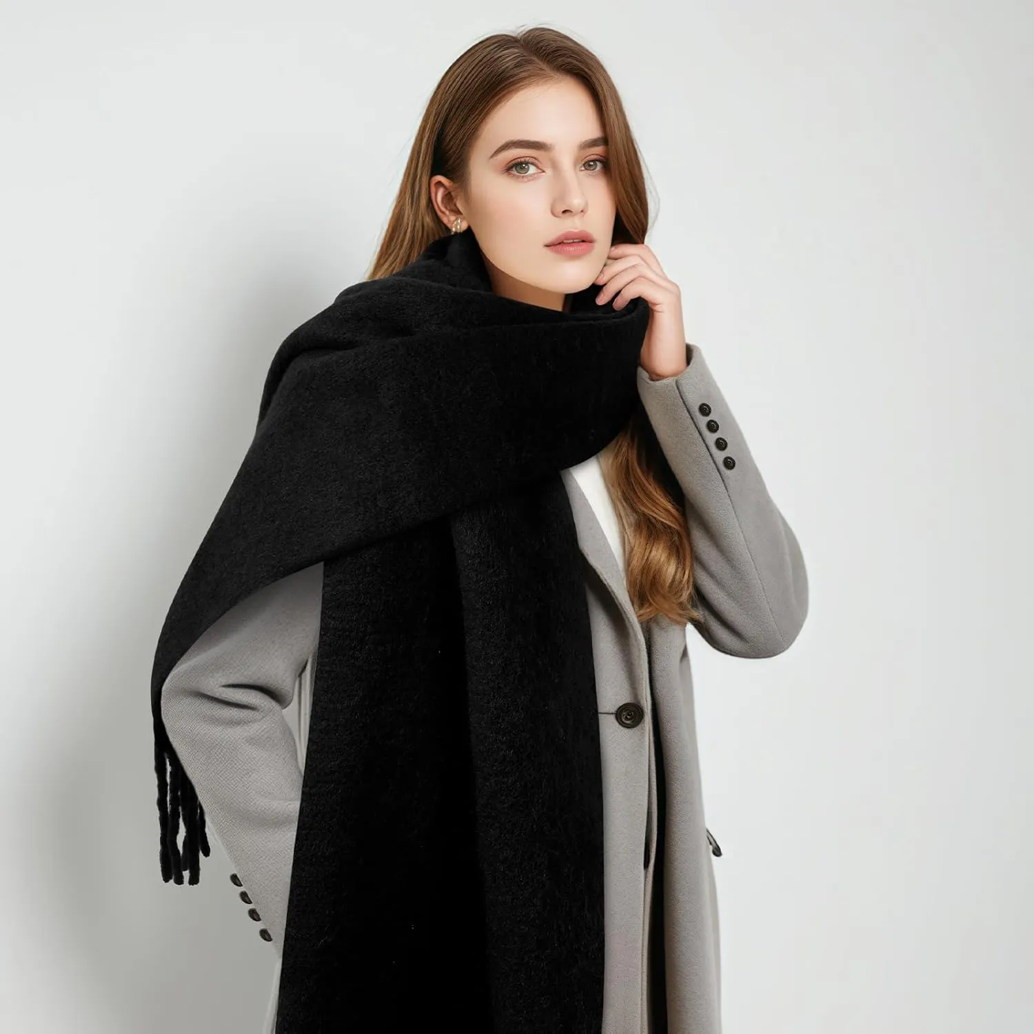 Pure Color Mohair Winter Scarf - Warm Cashmere Feel Scarf for Women and Men