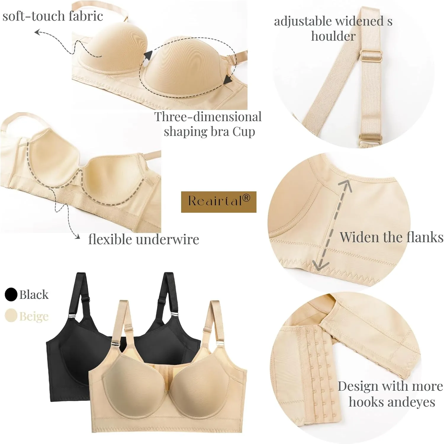 Push Up Bra for Women - Uplift Sculpting T-Shirt Bra with Full Back Coverage and Back Fat Smoothing