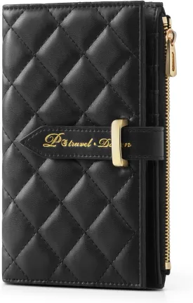 RFID Leather Travel Wallet for Women, Slim Travel Passport Holder with Credit Card Holder, Lightweight Bifold Passport Case Organizer with Zipper Pocket
